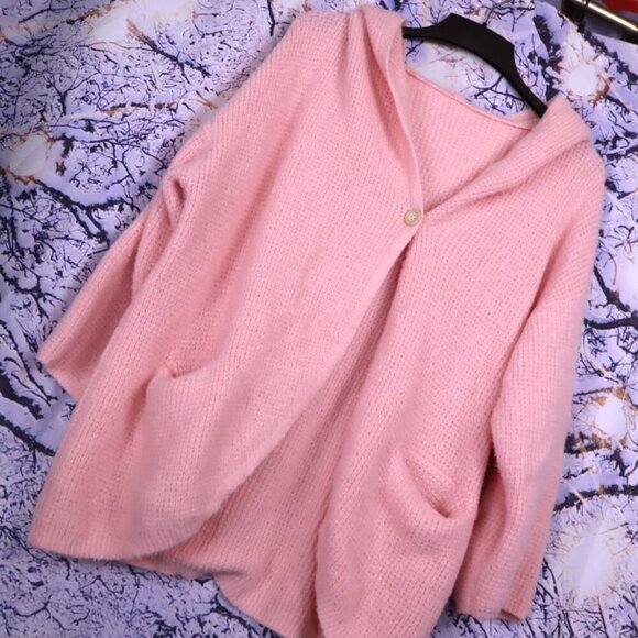 PINK CHUNKY CARDIGAN L Shein Pastel Femme Spring Easter Layering Classic Hooded - Picture 1 of 8
